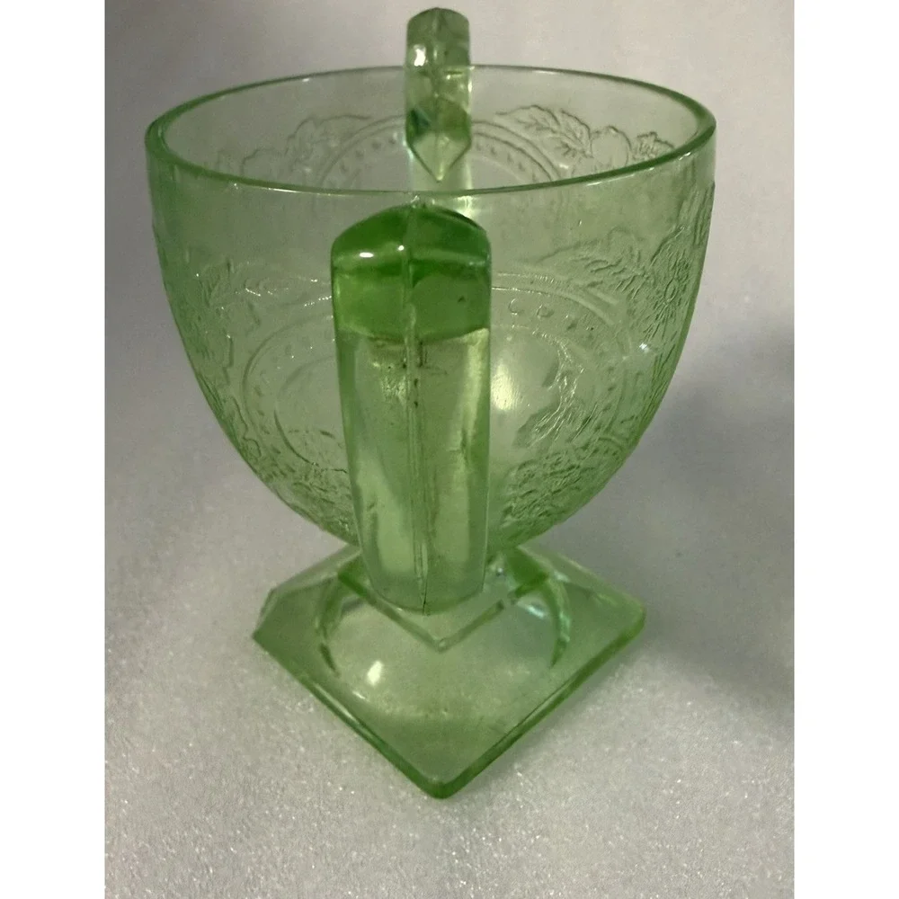 Hocking Cameo Ballerina Uranium Glass Open Sugar Bowl Green Depression 1930s